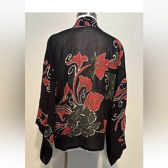 Chico’s kimono sleeve embroidered sequin jacket burnout black floral S M - Picture 7 of 16